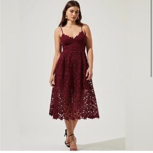 ASTR the Label A Line Lace Midi Dress in Wine